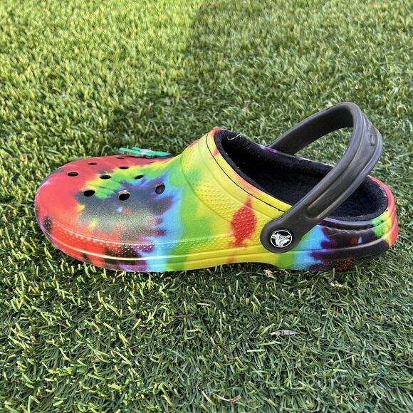 CROCS Classic Fur Lined Clog US W7 Mens 5 Tie Dye Shearling Mule Slipper Shoes - Picture 2 of 12